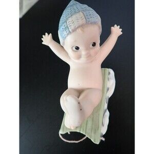 Rose O‘Neill Jesco Kewpie 1994 Baby on Sled Porcelain Bisque Vintage Figurine